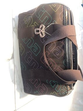 Vintage Y2K Mid 2000s Aritzia TNA Black Mini Duffel with Multicolor Logo Print